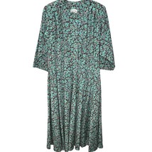 Vintage Stuart Alan Petites A-Line Midi Dress Teal Black Floral Size 15/16 - £30.49 GBP