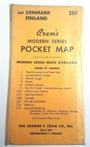 Vintage 1950&#39;s Cram&#39;s Modern Series Pocket Map Denmark &amp; Finland No 349 - £10.45 GBP