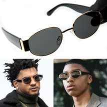 Mens Oval Gold Frame Dark Tint Round Black Hip Hop Retro Luxury Sunglasses - £13.62 GBP