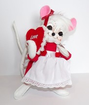 RETIRED 2016 ANNALEE 100416 VALENTINE GIRL MOUSE LOVE HEART 8&quot; DOLL WITH... - $25.83