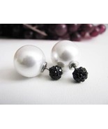 Black and white, Double ball stud earrings, Silver earrings, bridal jewe... - $492.14 MXN