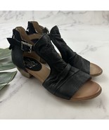 Miz Mooz Womens Corra Sandals Size 38 Black Leather Low Heel Floral Texture - $66.33 CAD