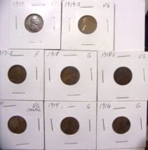 1911-19 Lincoln Wheat Cents - 8 coins - £3.95 GBP