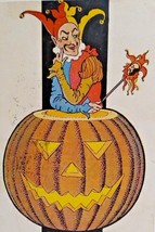 Halloween Postcard Fantasy Jester Pops Out Of JOL Pumpkin Unusual Card 1907 Okla - £96.80 GBP