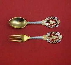 Christmas by A. Michelsen Sterling Silver Fork and Spoon Set 2pc 1922 Holly - £324.71 GBP