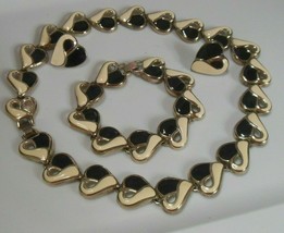 Vintage Silver-tone W/Black &amp; White Enamel Heart Link Parure Jewelry Set - £35.69 GBP