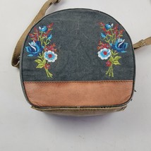 Mona B Flower Embroidered Canvas Handbag Adjustable Strap Gray - $13.74