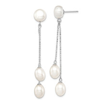 Silver  6-9mm White Rice and Button Freshwater Cultured 3-Pearl Post Dan... - $1,494.70 MXN