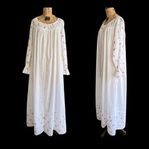 Vintage Eileen West night gown white cotton nightgown full length Embroi... - $74.25
