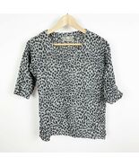 Stella Moda Animal Print Linen Shirt Short Sleeve Crew Neck Size S Grey ... - $205.36 MXN