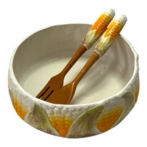 Neiman Marcus Italian Hand-Painted Corn Salad Bowl with Servers – 9” Cer... - $50.00