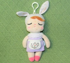 10&quot; Metoo Angela Bunny Clip On Plush Stuffed Animal Rabbit Teapot Apron Dress - £20.03 GBP