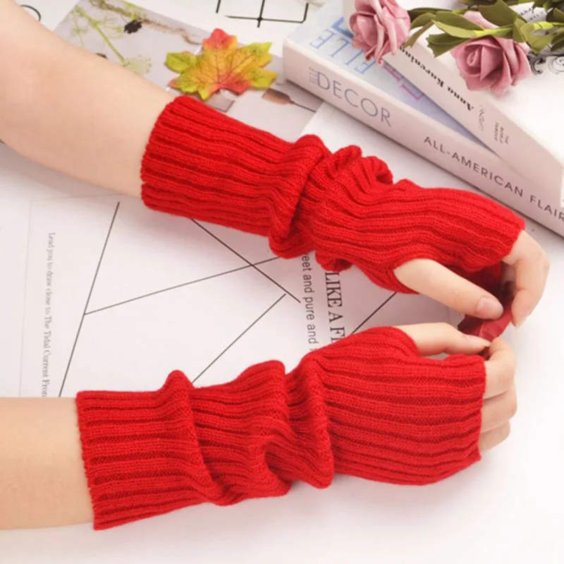 Sporting Fingerless Mittens Female Anime Gloves Women Knitted Gloves Arm Winter  - £23.51 GBP