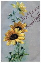 Sunflower Birthday Greetings Embossed Floral Postcard - £7.06 GBP