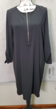 Apt. 9 Shirt Dress Women&#39;s Medium Black Polyester Roll Tab Sleeve 1/2 Zip Front - £21.89 GBP