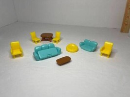 9pc Lot Mini Dollhouse Furniture Beanbag Chair Table Fold-out Couch Vintage Rare - £23.46 GBP