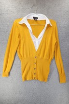 Questions Women&#39;s Cardigan Embellished Fooler Top Ribbed Yellow Sweater ... - £17.60 GBP