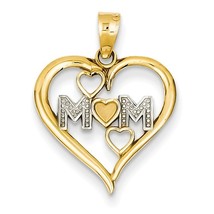 14K Two Tone Gold Mom Triple Heart Pendant - £135.88 GBP