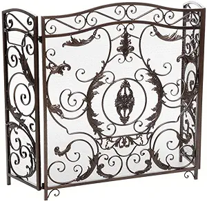 Christopher Knight Home Waterbury Fireplace Screen, Gold Flower On Black - $257.99