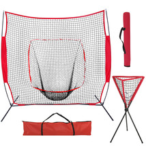 7&#39;X7&#39; Baseball Softball Practice Hitting Net+Tripod Ball Caddy With Carr... - £83.20 GBP