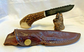 Unique Custom Made Fixed Blade Knife With Antler Handle &amp; Sheath Hunting... - £62.97 GBP