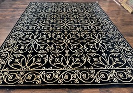 Tibetan Rug 8x10, Wool and Silk, Raised Pattern, Black and Gold, Floral - £1,888.59 GBP