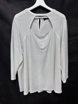 Lane Bryant Metallic White Blouse Tunic Keyhole Top Cocktail Party Plus 26/28 - £23.19 GBP