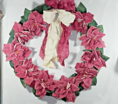 OOAK 30&quot; Large Fabric Poinsettia Christmas Wreath Made by Local Quilter - £39.33 GBP