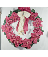 OOAK 30&quot; Large Fabric Poinsettia Christmas Wreath Made by Local Quilter - £39.41 GBP