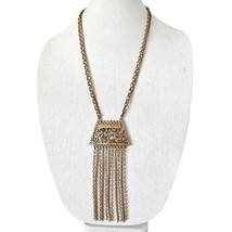 Goldette Vintage Gold Tone Etruscan Revival Trapezoid Tassel Chain Necklace - £59.93 GBP