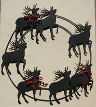 Metal Black Reindeer Wreath Christmas Door Wall1 4&quot; red ribbons Jingle B... - $19.99