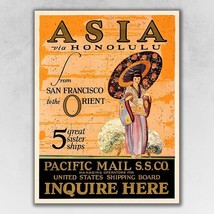 Asia via Honolulu Vintage Travel Unframed Print Wall Art - $56.99