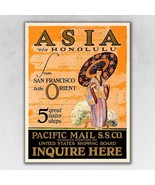 Asia via Honolulu Vintage Travel Unframed Print Wall Art - $56.99