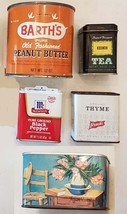 VTG Collector Tin LOT of 5 EMPTY Barths Tea McCormick French&#39;s GF Int&#39;l ... - $14.79
