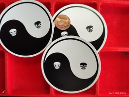 Ying Yang Chinese skulls 3 pc small Hand made Decal stickers - $14.98