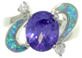 Jewelry Trends Sterling Silver Created Blue Opal and Purple and Clear CZ... - £40.08 GBP