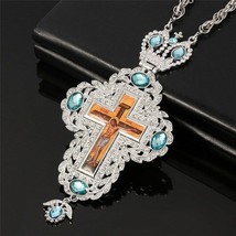 Silver Color Pectoral Cross Orthodox Greek Crucifix Pendants with Rhinestones - £31.14 GBP