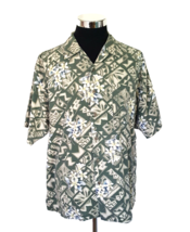 Red Turtle Island Casual Shirt Men&#39;s Size Large Hawaiian Aloha Sage Green White - £15.15 GBP