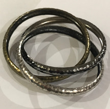 Costume Jewelry Bracelet gold tone three bangles 1 piece interlocking - £7.07 GBP
