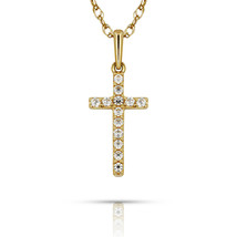 0.31Ct Round White Sapphire Cross Religious Charm Pendant 14k Solid Yellow Gold - £39.68 GBP