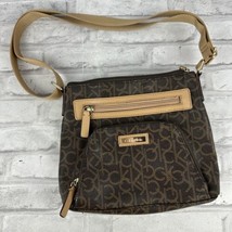 Calvin Klein CK Canvas Logo Tan Brown Khaki Crossbody Handbag Purse Handbag - $33.74