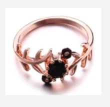 Rose Gold Black Flower Gemstone Ring Size 4 5 6 7 8 9 - $34.99