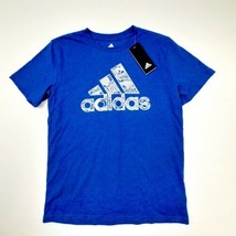 Adidas Boys T-shirt Size Medium Blue Poly Cotton TG29 - $16.82