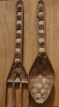 Vtg Large Fork and Spoon Wall Hanging Kitchen Decor 18” Wicker Rattan Natural - £13.37 GBP