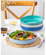 vancasso Bonita 46oz Blue Pasta Bowls Set of 4, Large Ceramic Shallow Pl... - $793.31 MXN