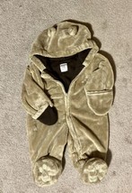 Carter’s Tan Hooded Lined Bunting, Fold-over Mitts, Bear Feet - Size 12 mo (EUC) - £7.99 GBP