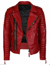 Stylish RED Men&#39;s Genuine Lambskin Leather Jacket Biker Motorcycle Handmade - £83.67 GBP