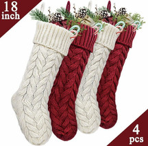 18 inch Cable Knit Knitted Christmas Stockings 4 Pack Set Rustic Decorat... - £6.16 GBP