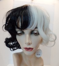 Black White Women Short Curly Wig Synthetic Full Wavy Hair Wig for Party Cosplay - £19.38 GBP