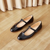 One Strap Woment Flats Cow Leather Round Toe Women Simple Shoes Girls Elegant Fo - £112.86 GBP